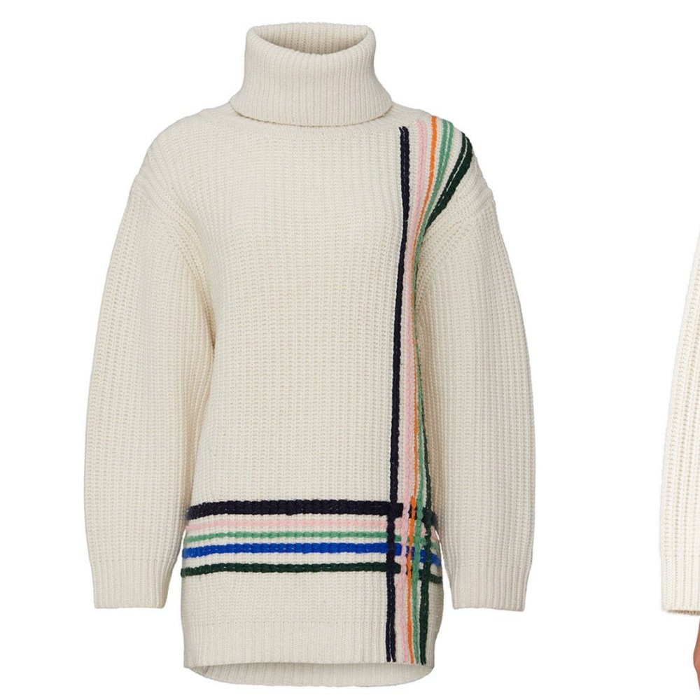 Tory Burch Multi Stripe Merino Wool Oversized Turtleneck Sweater - Picture 4 of 9